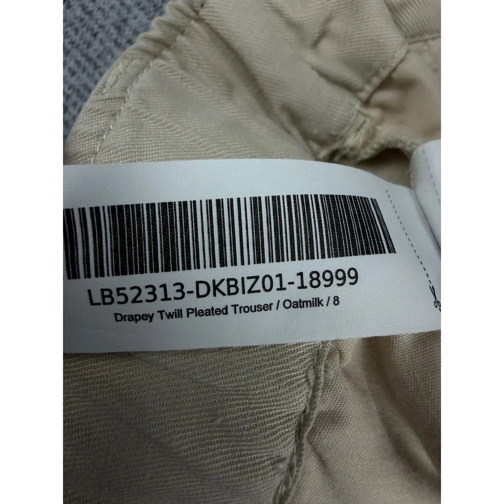 Quince Drapey Twill Pleated Trouser Oatmilk Beige Wide Leg Pants 8